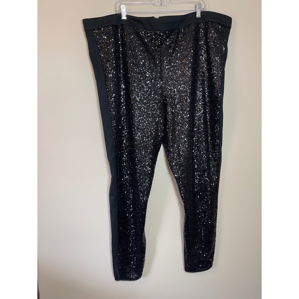 ASOS Curve Womens Plus Size 22 Black Sequin Front High Rise Leggings Party Pants
